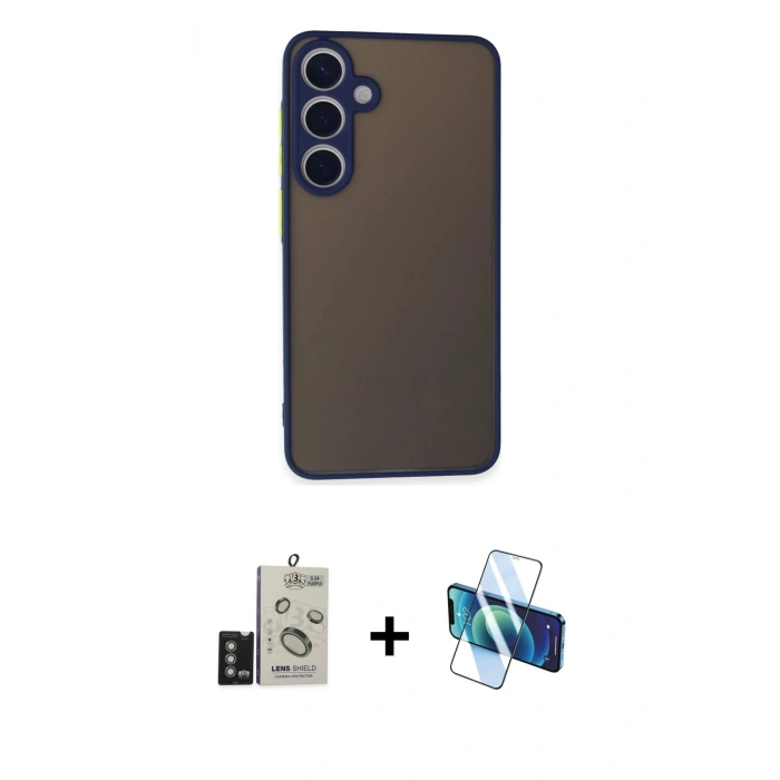 MARSİLYAN™- Galaxy S24 Kılıf Ahenk Çizgi Serisi - Siyah 3D Antistatik Seramik Nano Ekran Koruyucu + Bilvis Titan Kamera Lens - DNMR