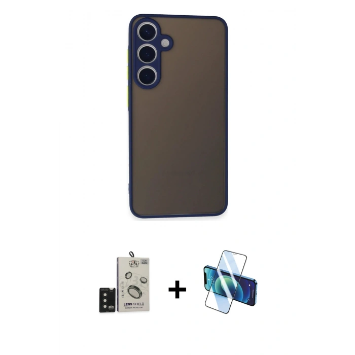 MARSİLYAN™- Galaxy S24 Kılıf Ahenk Çizgi Serisi - Siyah 3D Antistatik Seramik Nano Ekran Koruyucu + Bilvis Titan Kamera Lens - SH