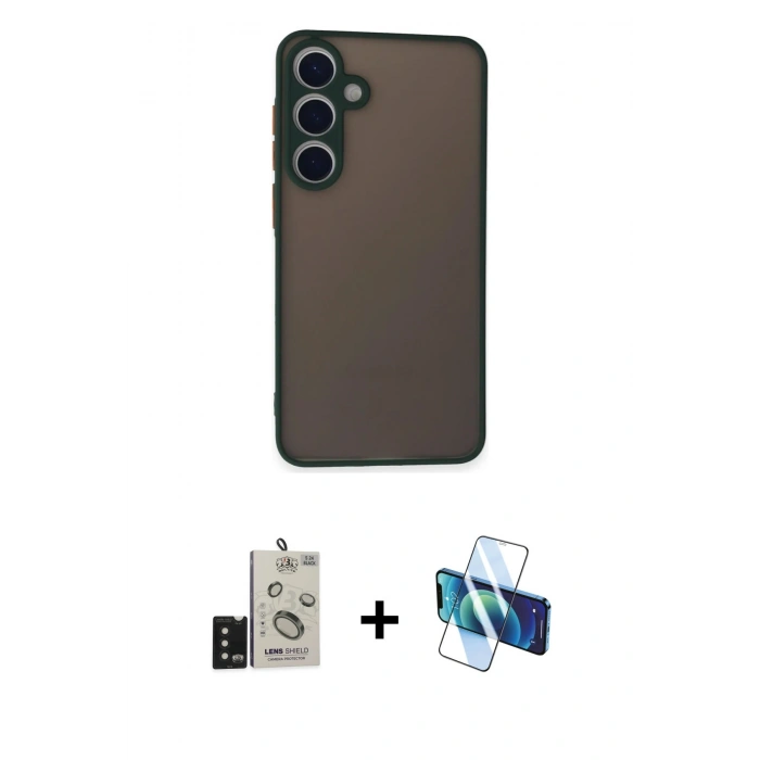 MARSİLYAN™- Galaxy S24 Kılıf Ahenk Çizgi Serisi - Siyah 3D Antistatik Seramik Nano Ekran Koruyucu + Bilvis Titan Kamera Lens - SH