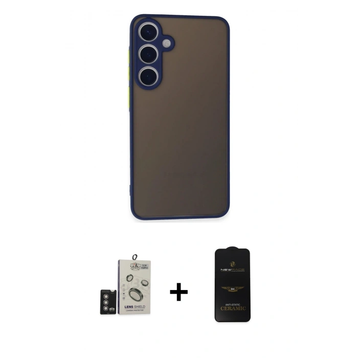 MARSİLYAN™- Galaxy S24 Kılıf Ahenk Çizgi Serisi - Siyah 6D Antistatik Mat Seramik Hayalet Nano Ekran Koruyucu + Bilvis Titan Kamera Lens - DNMR