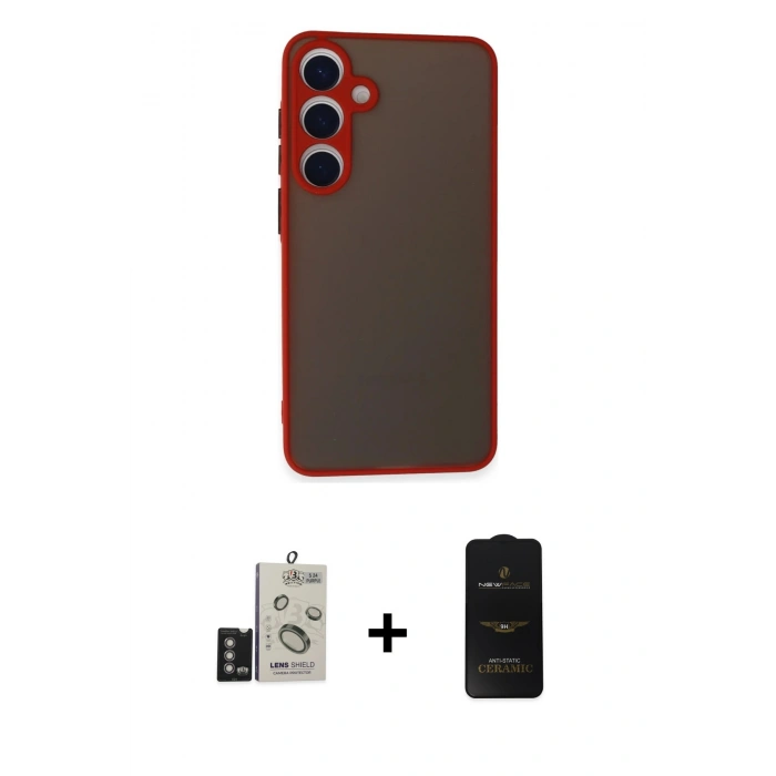 MARSİLYAN™- Galaxy S24 Kılıf Ahenk Çizgi Serisi - Siyah 6D Antistatik Mat Seramik Hayalet Nano Ekran Koruyucu + Bilvis Titan Kamera Lens - DNMR