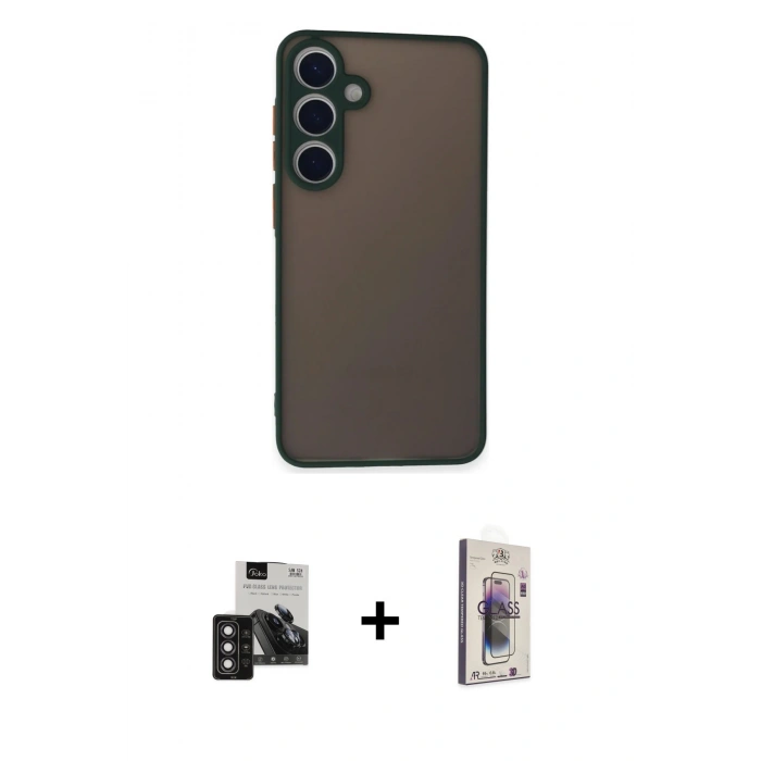 MARSİLYAN™- Galaxy S24 Kılıf Ahenk Çizgi Serisi - Siyah Bilvis 3D Cam Ekran Koruyucu + PVD Metal Kamera Lens - DNMR