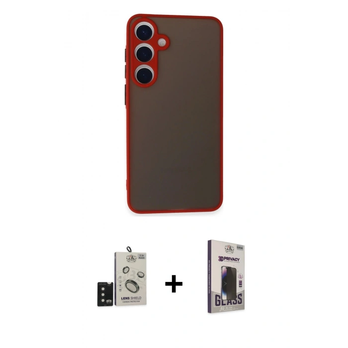 MARSİLYAN™- Galaxy S24 Kılıf Ahenk Çizgi Serisi - Siyah Bilvis Hayalet Cam Ekran Koruyucu + Bilvis Titan Kamera Lens - SH