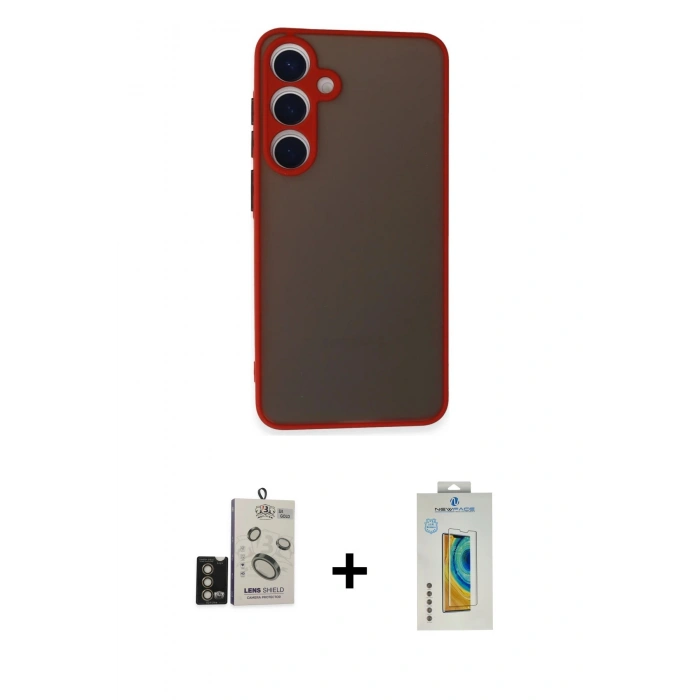 MARSİLYAN™- Galaxy S24 Kılıf Ahenk Çizgi Serisi - Siyah Polymer Nano Ekran Koruyucu + Bilvis Titan Kamera Lens - GD