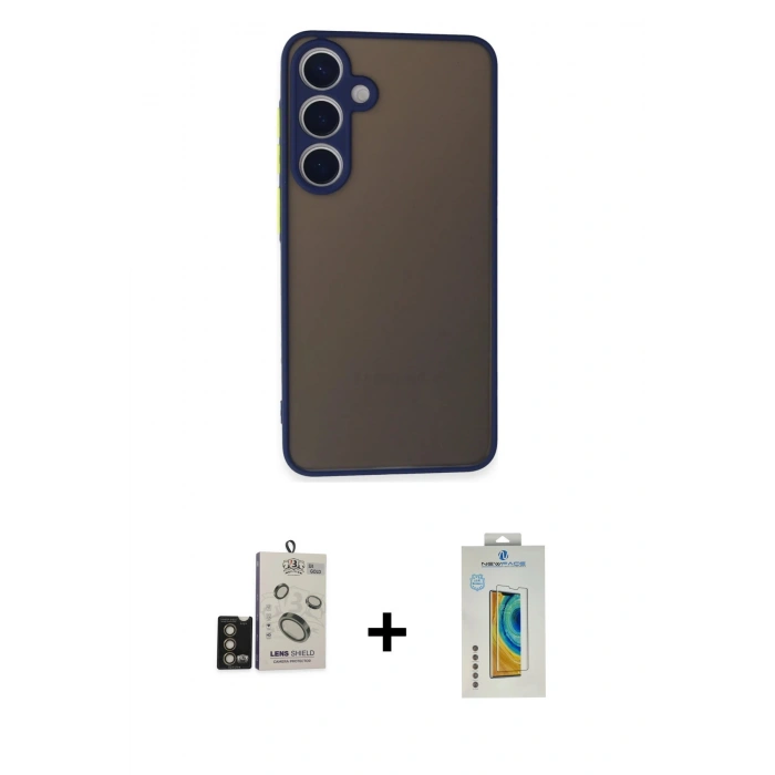 MARSİLYAN™- Galaxy S24 Kılıf Ahenk Çizgi Serisi - Siyah Polymer Nano Ekran Koruyucu + Bilvis Titan Kamera Lens - GD