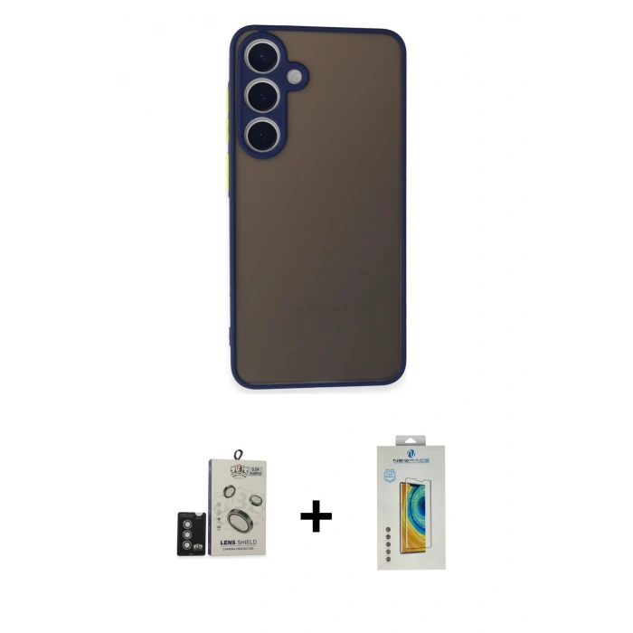 MARSİLYAN™- Galaxy S24 Kılıf Ahenk Çizgi Serisi - Siyah Polymer Nano Ekran Koruyucu + Bilvis Titan Kamera Lens - DNMR