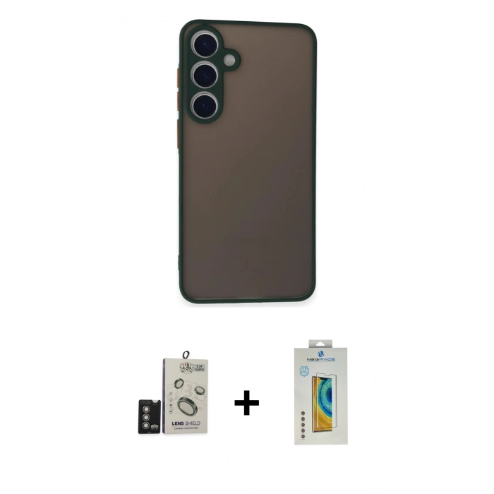 MARSİLYAN™- Galaxy S24 Kılıf Ahenk Çizgi Serisi - Siyah Polymer Nano Ekran Koruyucu + Bilvis Titan Kamera Lens - DNMR
