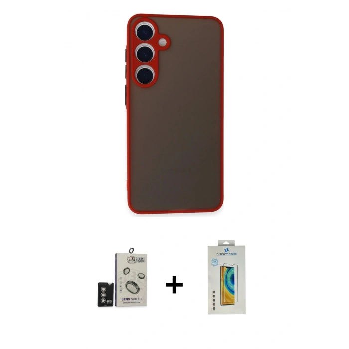 MARSİLYAN™- Galaxy S24 Kılıf Ahenk Çizgi Serisi - Siyah Polymer Nano Ekran Koruyucu + Bilvis Titan Kamera Lens - DNMR