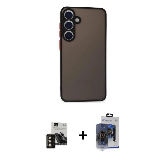 MARSİLYAN™- Galaxy S24 Kılıf Ahenk Çizgi Serisi - Siyah Vanessa Magic Cam + PVD Metal Kamera Lens - GD