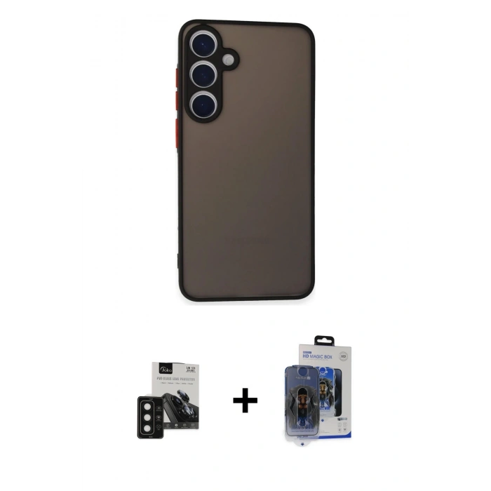 MARSİLYAN™- Galaxy S24 Kılıf Ahenk Çizgi Serisi - Siyah Vanessa Magic Cam + PVD Metal Kamera Lens - SH