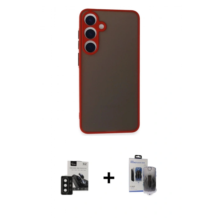 MARSİLYAN™- Galaxy S24 Kılıf Ahenk Çizgi Serisi - Siyah Vanessa Magic Hayalet Cam + PVD Metal Kamera Lens - SH