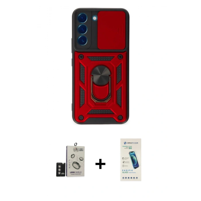 MARSİLYAN™- Galaxy S24 Kılıf Ahenk Klasik - Şeffaf Pasifik Cam Ekran Koruyucu + Bilvis Titan Kamera Lens - DNMR