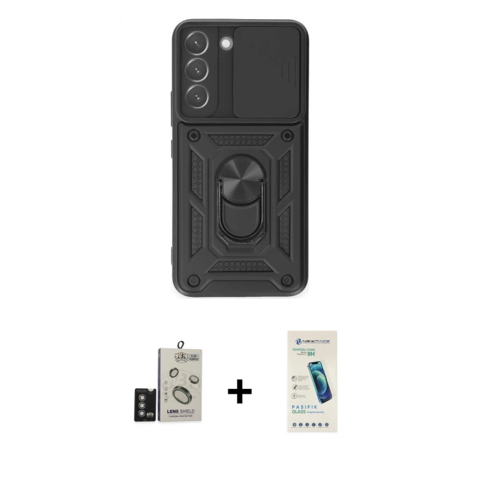 MARSİLYAN™- Galaxy S24 Kılıf Ahenk Klasik - Şeffaf Pasifik Cam Ekran Koruyucu + Bilvis Titan Kamera Lens - DNMR