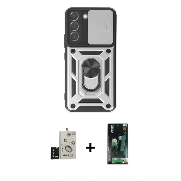 MARSİLYAN™- Galaxy S24 Kılıf Ahenk Klasik - Siyah 360 Mat Full Body Arka Koruyucu + Bilvis Titan Kamera Lens - SH