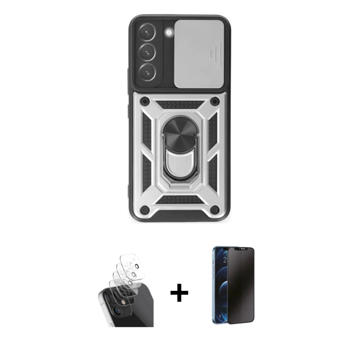 MARSİLYAN™- Galaxy S24 Kılıf Ahenk Klasik - Siyah 3D Antistatik Hayalet Cam Ekran Koruyucu + Kamera Lens Koruma Cam - SF