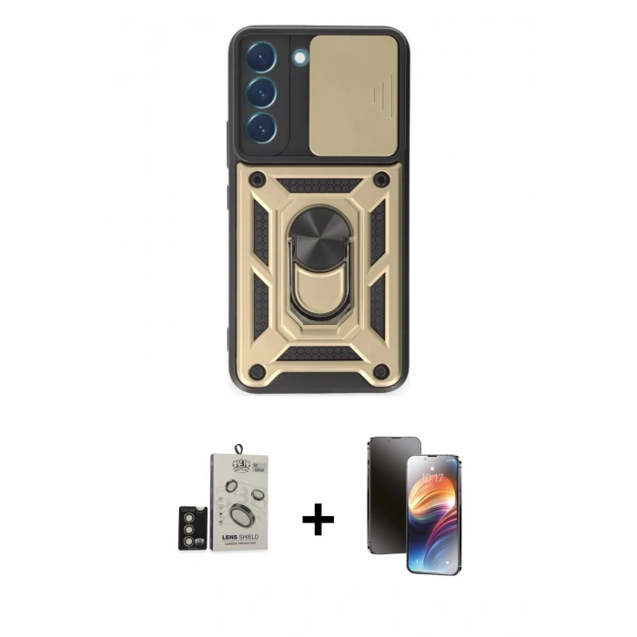 MARSİLYAN™- Galaxy S24 Kılıf Ahenk Klasik - Siyah 3D Antistatik Mat Seramik Nano Ekran Koruyucu + Bilvis Titan Kamera Lens - GD