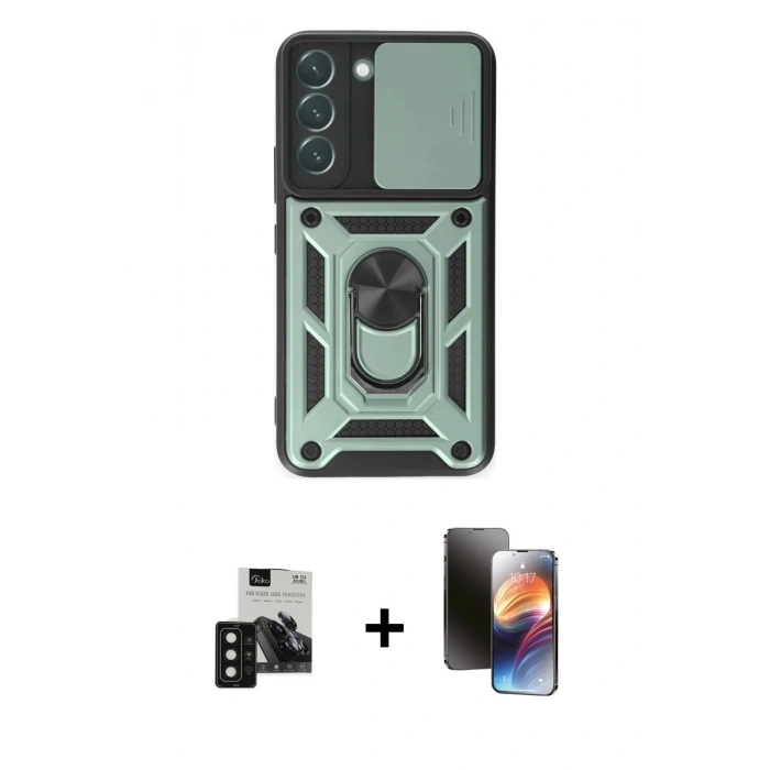 MARSİLYAN™- Galaxy S24 Kılıf Ahenk Klasik - Siyah 3D Antistatik Mat Seramik Nano Ekran Koruyucu + PVD Metal Kamera Lens - SH