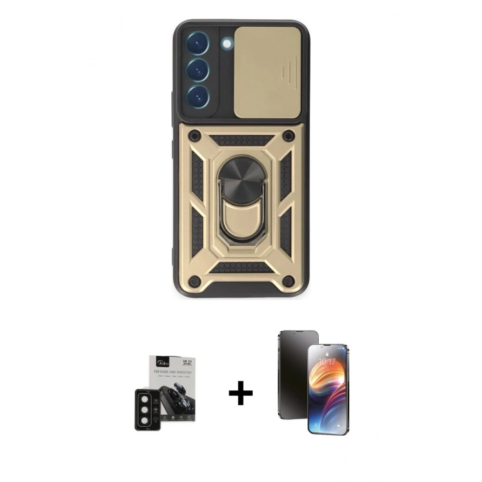 MARSİLYAN™- Galaxy S24 Kılıf Ahenk Klasik - Siyah 3D Antistatik Mat Seramik Nano Ekran Koruyucu + PVD Metal Kamera Lens - SH