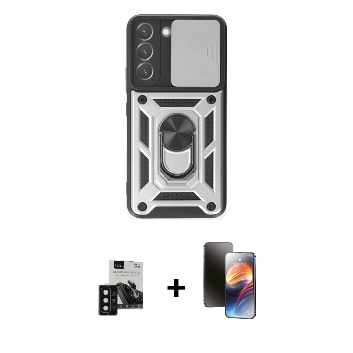 MARSİLYAN™- Galaxy S24 Kılıf Ahenk Klasik - Siyah 3D Antistatik Mat Seramik Nano Ekran Koruyucu + PVD Metal Kamera Lens - SH