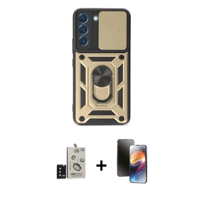MARSİLYAN™- Galaxy S24 Kılıf Ahenk Klasik - Siyah 3D Antistatik Mat Seramik Nano Ekran Koruyucu + Bilvis Titan Kamera Lens - SH