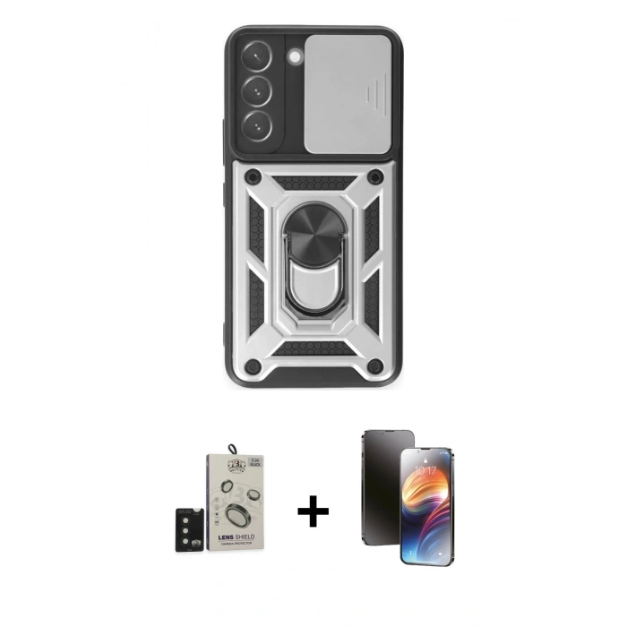 MARSİLYAN™- Galaxy S24 Kılıf Ahenk Klasik - Siyah 3D Antistatik Mat Seramik Nano Ekran Koruyucu + Bilvis Titan Kamera Lens - SH