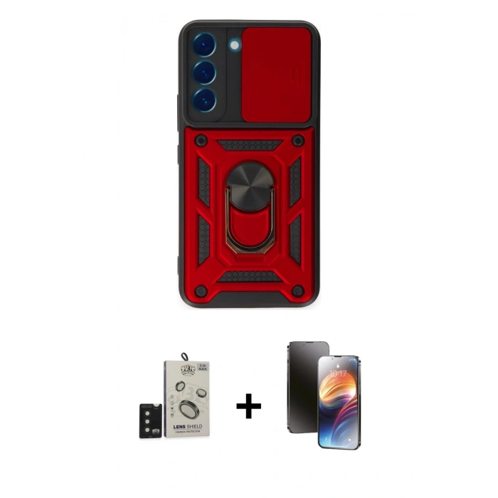 MARSİLYAN™- Galaxy S24 Kılıf Ahenk Klasik - Siyah 3D Antistatik Mat Seramik Nano Ekran Koruyucu + Bilvis Titan Kamera Lens - SH