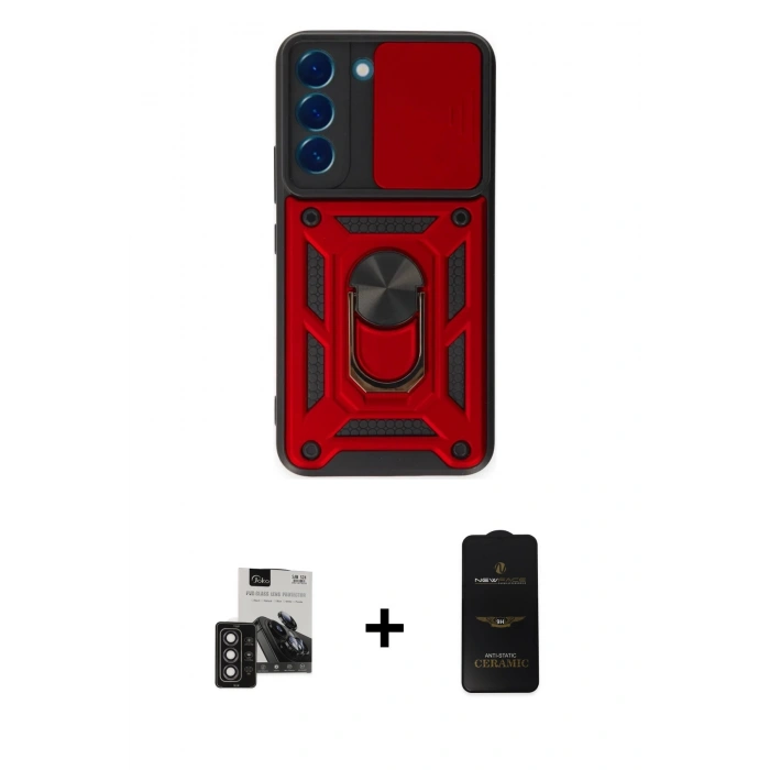 MARSİLYAN™- Galaxy S24 Kılıf Ahenk Klasik - Siyah 6D Antistatik Mat Seramik Hayalet Nano Ekran Koruyucu + PVD Metal Kamera Lens - DNMR