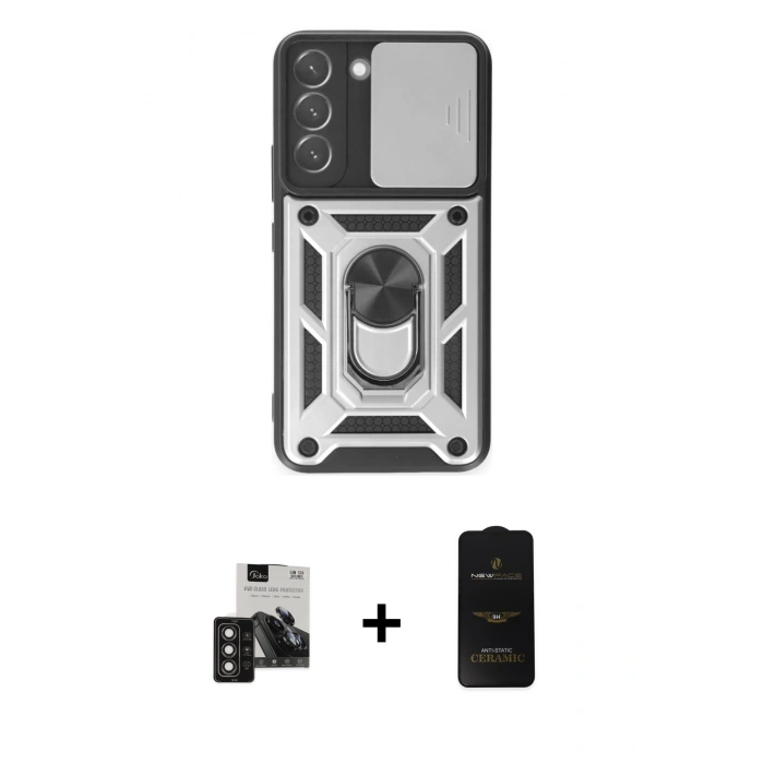 MARSİLYAN™- Galaxy S24 Kılıf Ahenk Klasik - Siyah 6D Antistatik Mat Seramik Hayalet Nano Ekran Koruyucu + PVD Metal Kamera Lens - DNMR
