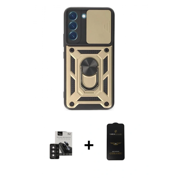 MARSİLYAN™- Galaxy S24 Kılıf Ahenk Klasik - Siyah 6D Antistatik Mat Seramik Hayalet Nano Ekran Koruyucu + PVD Metal Kamera Lens - DNMR
