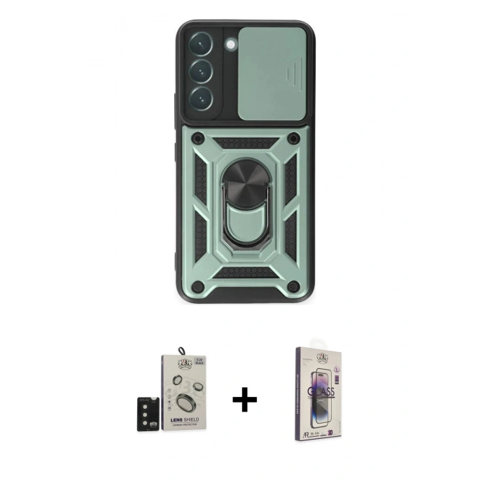 MARSİLYAN™- Galaxy S24 Kılıf Ahenk Klasik - Siyah Bilvis 3D Cam Ekran Koruyucu + Bilvis Titan Kamera Lens - SH
