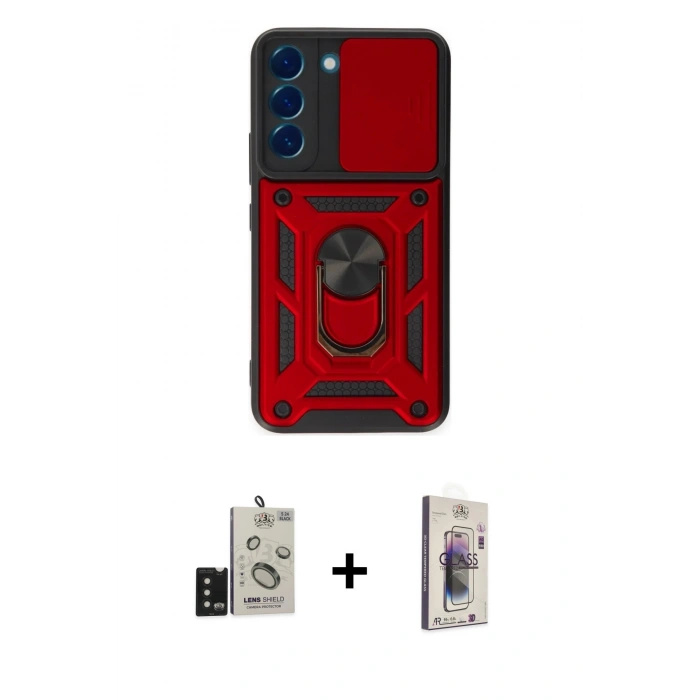 MARSİLYAN™- Galaxy S24 Kılıf Ahenk Klasik - Siyah Bilvis 3D Cam Ekran Koruyucu + Bilvis Titan Kamera Lens - SH