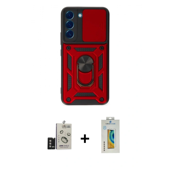 MARSİLYAN™- Galaxy S24 Kılıf Ahenk Klasik - Siyah Polymer Nano Ekran Koruyucu + Bilvis Titan Kamera Lens - DNMR