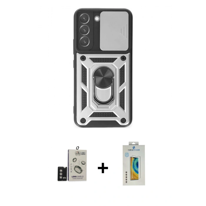 MARSİLYAN™- Galaxy S24 Kılıf Ahenk Klasik - Siyah Polymer Nano Ekran Koruyucu + Bilvis Titan Kamera Lens - DNMR