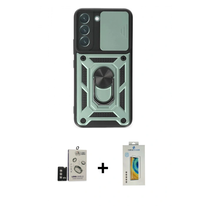 MARSİLYAN™- Galaxy S24 Kılıf Ahenk Klasik - Siyah Polymer Nano Ekran Koruyucu + Bilvis Titan Kamera Lens - DNMR