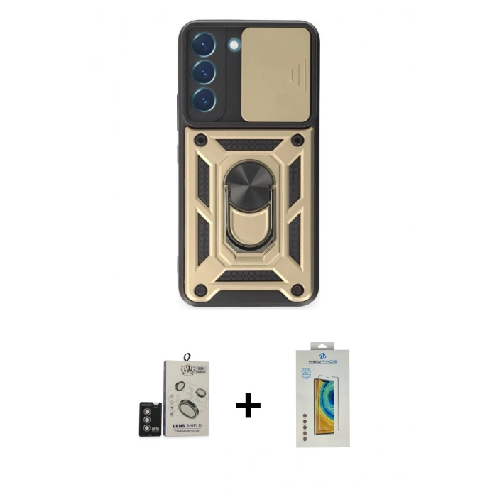 MARSİLYAN™- Galaxy S24 Kılıf Ahenk Klasik - Siyah Polymer Nano Ekran Koruyucu + Bilvis Titan Kamera Lens - DNMR