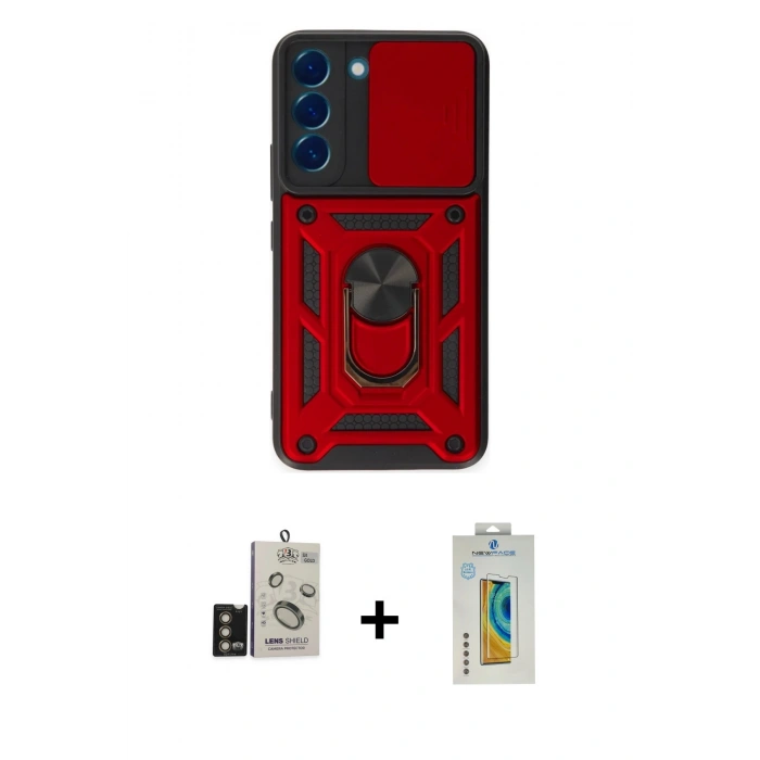 MARSİLYAN™- Galaxy S24 Kılıf Ahenk Klasik - Siyah Polymer Nano Ekran Koruyucu + Bilvis Titan Kamera Lens - GD