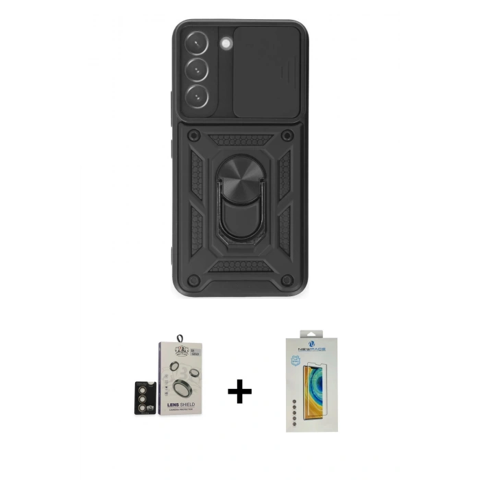 MARSİLYAN™- Galaxy S24 Kılıf Ahenk Klasik - Siyah Polymer Nano Ekran Koruyucu + Bilvis Titan Kamera Lens - GD