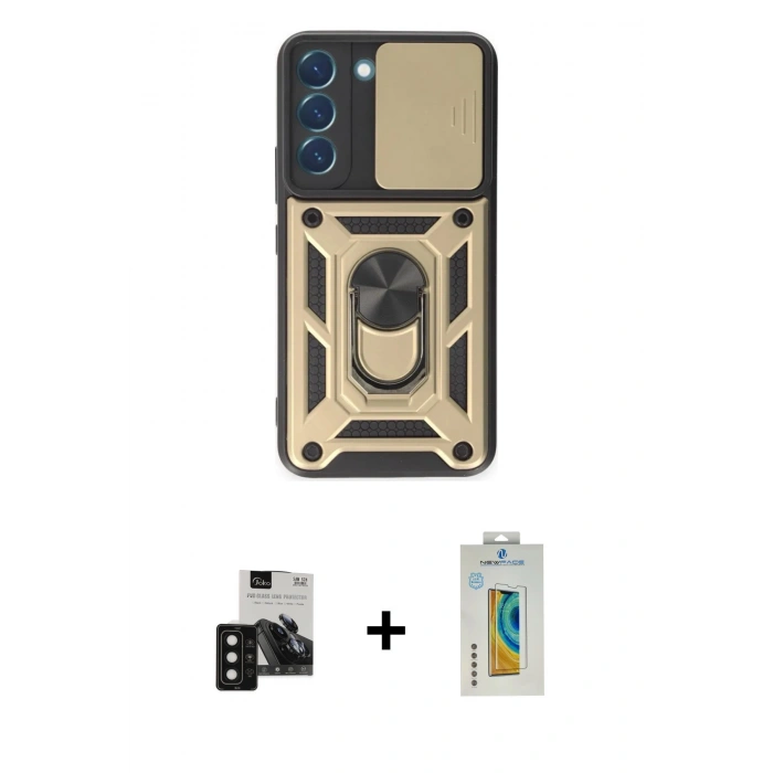 MARSİLYAN™- Galaxy S24 Kılıf Ahenk Klasik - Siyah Polymer Nano Ekran Koruyucu + PVD Metal Kamera Lens - SH