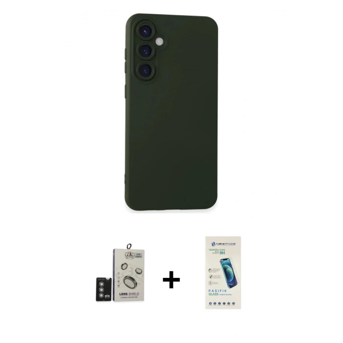 MARSİLYAN™- Galaxy S24 Kılıf Ahenk Serisi - Şeffaf Pasifik Cam Ekran Koruyucu + Bilvis Titan Kamera Lens - DNMR
