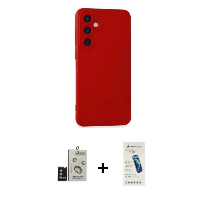 MARSİLYAN™- Galaxy S24 Kılıf Ahenk Serisi - Şeffaf Pasifik Cam Ekran Koruyucu + Bilvis Titan Kamera Lens - DNMR