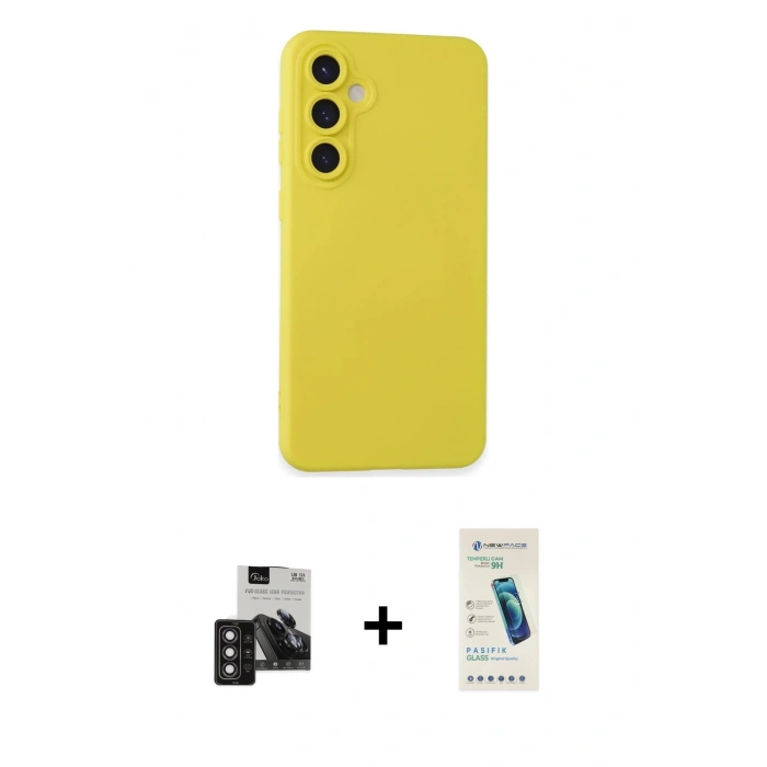 MARSİLYAN™- Galaxy S24 Kılıf Ahenk Serisi - Şeffaf Pasifik Cam Ekran Koruyucu + PVD Metal Kamera Lens - DNMR