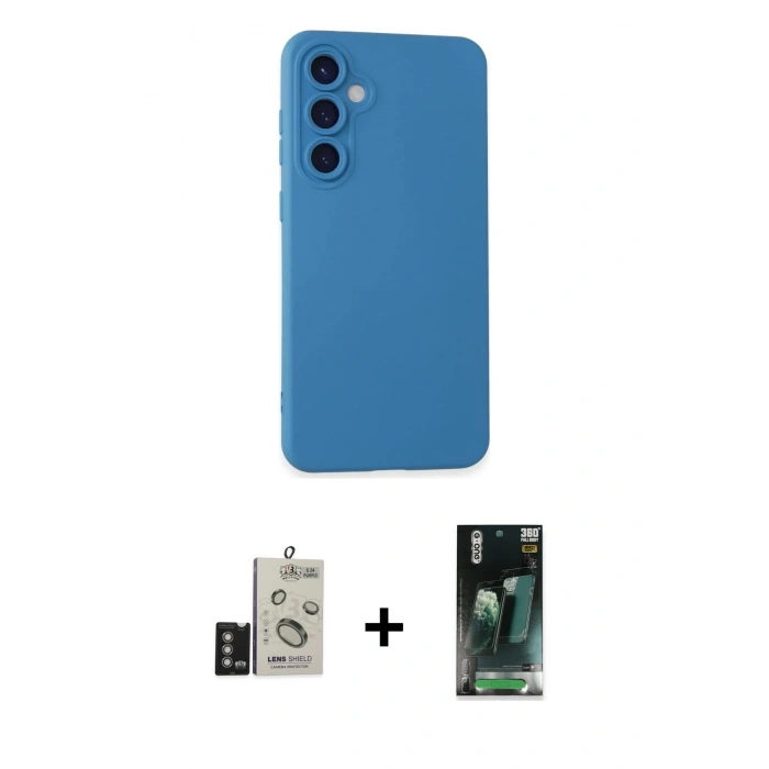 MARSİLYAN™- Galaxy S24 Kılıf Ahenk Serisi - Siyah 360 Mat Full Body Arka Koruyucu + Bilvis Titan Kamera Lens - DNMR