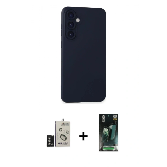 MARSİLYAN™- Galaxy S24 Kılıf Ahenk Serisi - Siyah 360 Mat Full Body Arka Koruyucu + Bilvis Titan Kamera Lens - DNMR