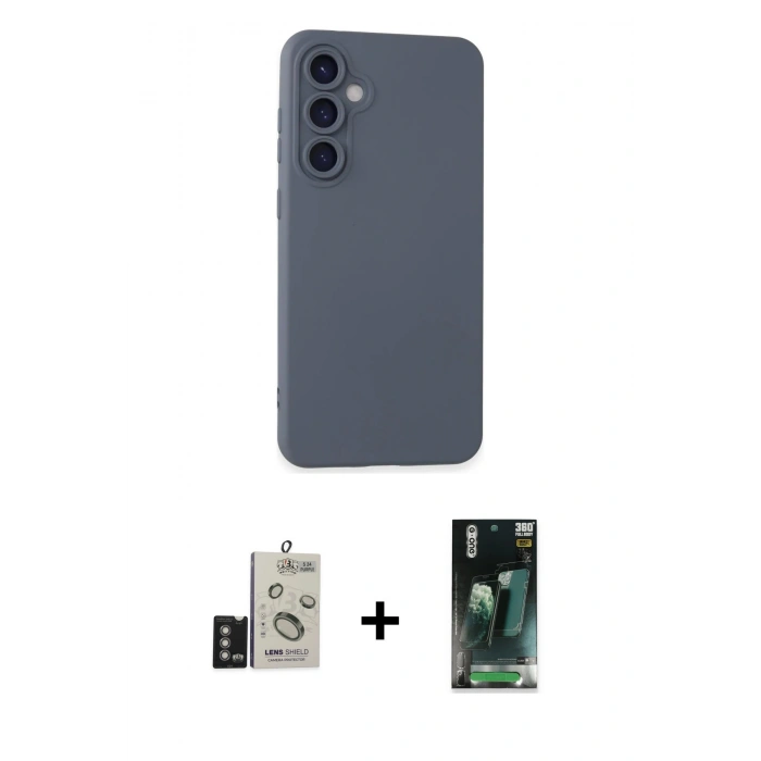 MARSİLYAN™- Galaxy S24 Kılıf Ahenk Serisi - Siyah 360 Mat Full Body Arka Koruyucu + Bilvis Titan Kamera Lens - DNMR