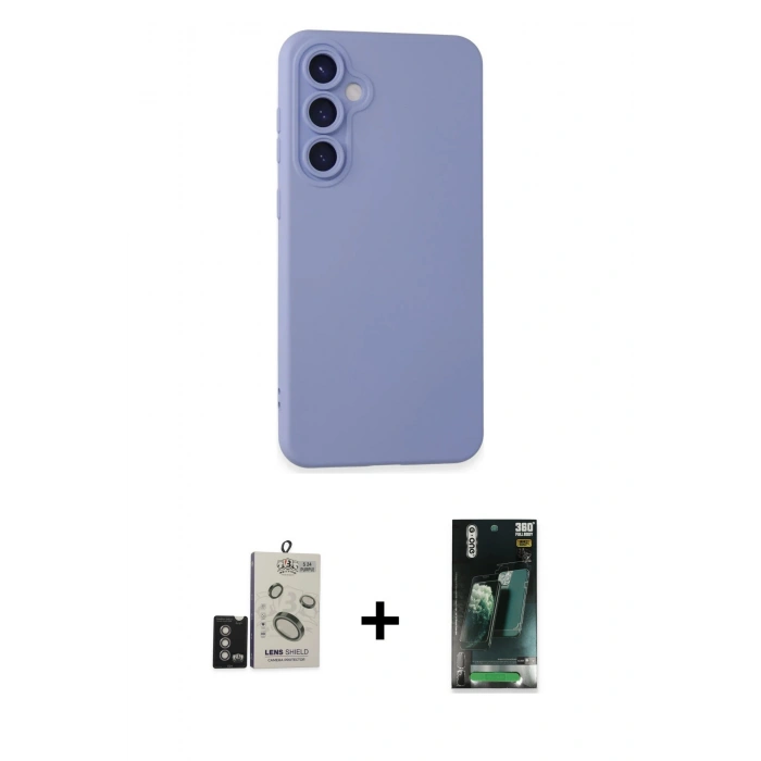 MARSİLYAN™- Galaxy S24 Kılıf Ahenk Serisi - Siyah 360 Mat Full Body Arka Koruyucu + Bilvis Titan Kamera Lens - DNMR