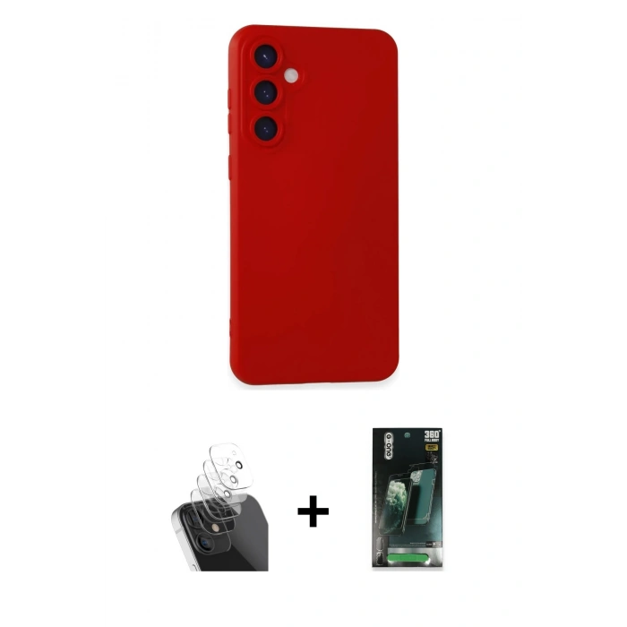 MARSİLYAN™- Galaxy S24 Kılıf Ahenk Serisi - Siyah 360 Mat Full Body Arka Koruyucu + Kamera Lens Koruma Cam - SF