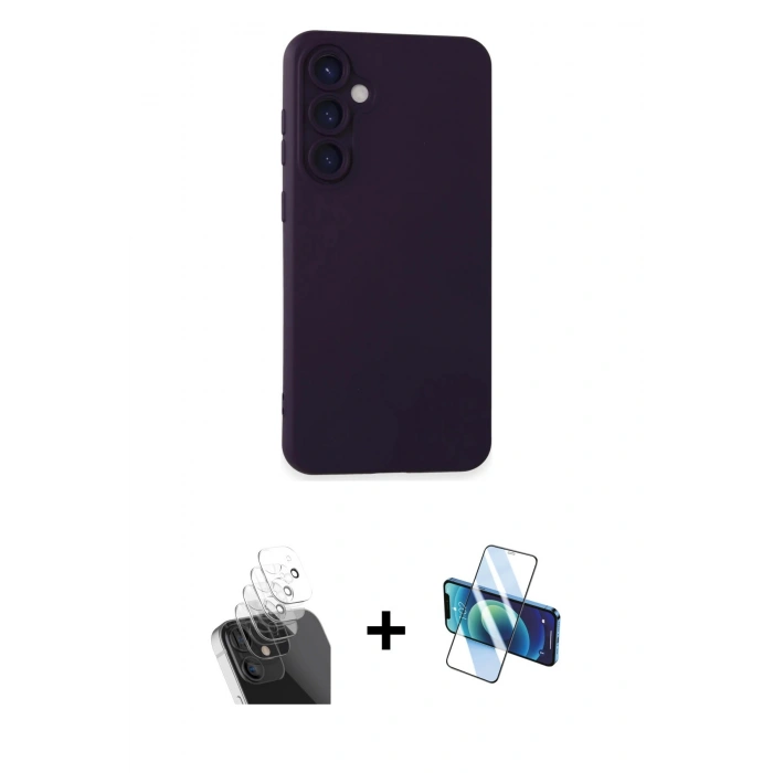 MARSİLYAN™- Galaxy S24 Kılıf Ahenk Serisi - Siyah 3D Antistatik Seramik Nano Ekran Koruyucu + Kamera Lens Koruma Cam - SF