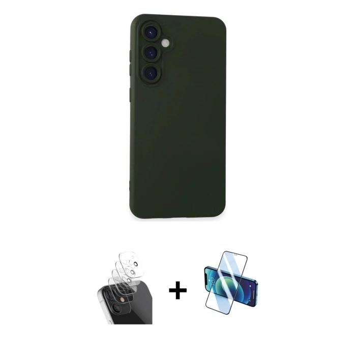 MARSİLYAN™- Galaxy S24 Kılıf Ahenk Serisi - Siyah 3D Antistatik Seramik Nano Ekran Koruyucu + Kamera Lens Koruma Cam - SF