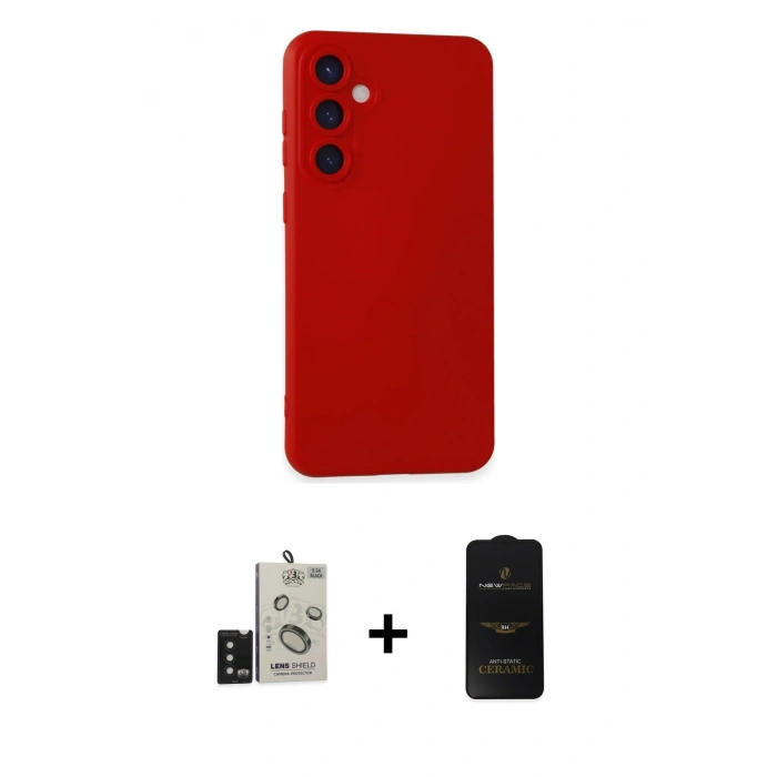 MARSİLYAN™- Galaxy S24 Kılıf Ahenk Serisi - Siyah 6D Antistatik Mat Seramik Hayalet Nano Ekran Koruyucu + Bilvis Titan Kamera Lens - SH