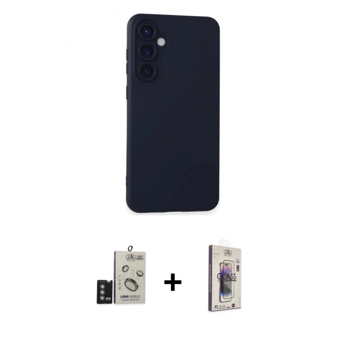 MARSİLYAN™- Galaxy S24 Kılıf Ahenk Serisi - Siyah Bilvis 3D Cam Ekran Koruyucu + Bilvis Titan Kamera Lens - DNMR